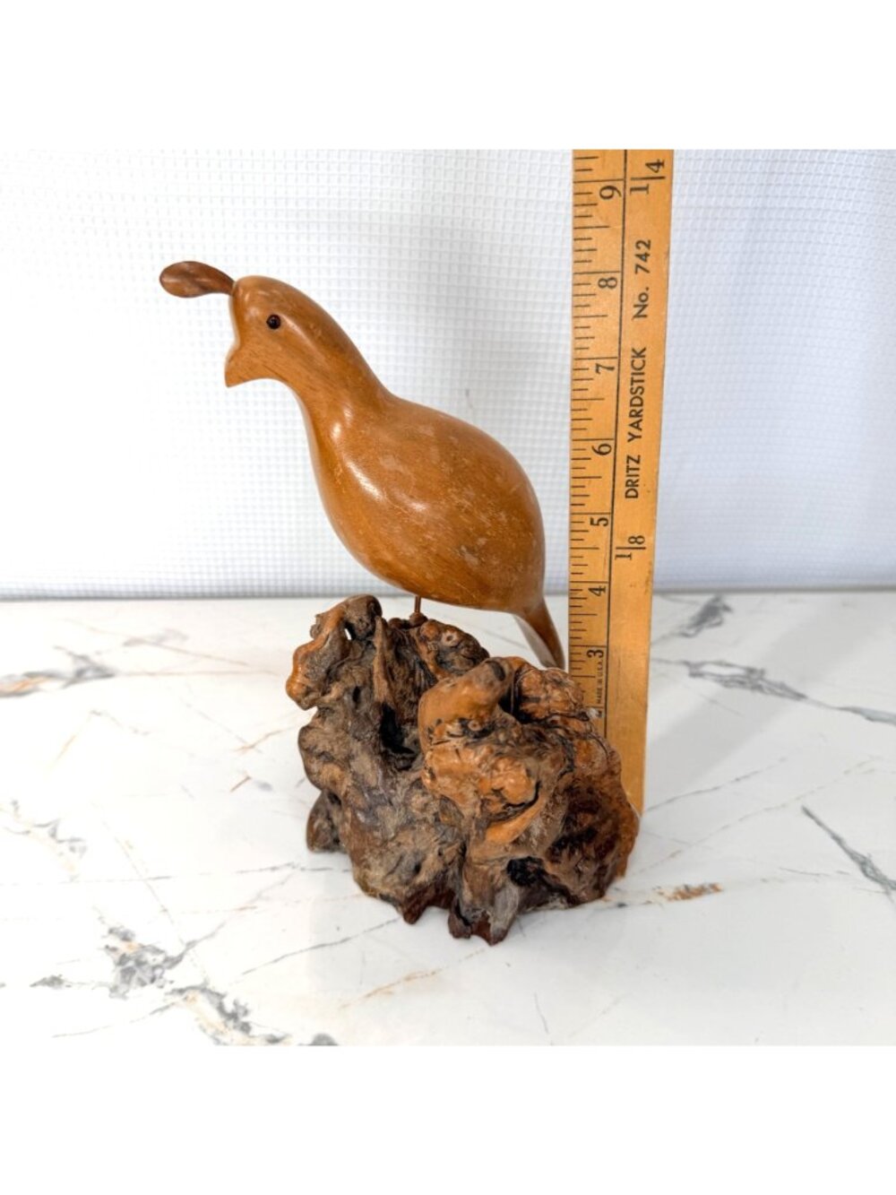 Hand-Carved Wooden Quail Figurine On Natural Burl Wood Base - Rustic Home Décor - Picture 11 of 11